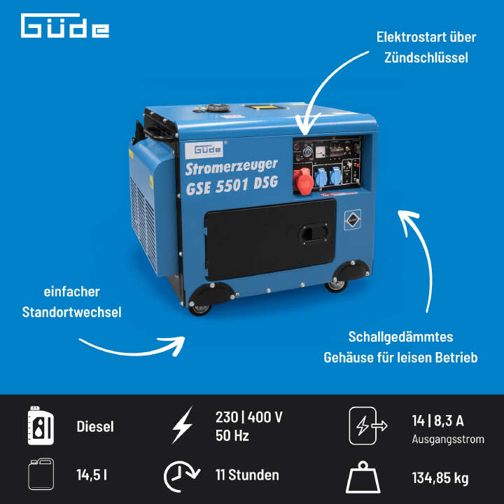Güde Stromerzeuger Diesel GSE 5501 DSG 5000 Watt Silent